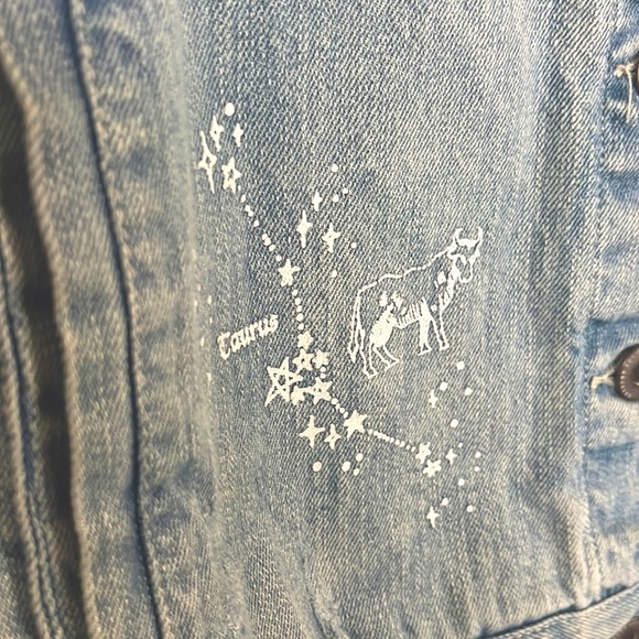Pistola Boyfriend Oversized Astrology Denim Jean Jacket Sz Large - Picture 5 of 13